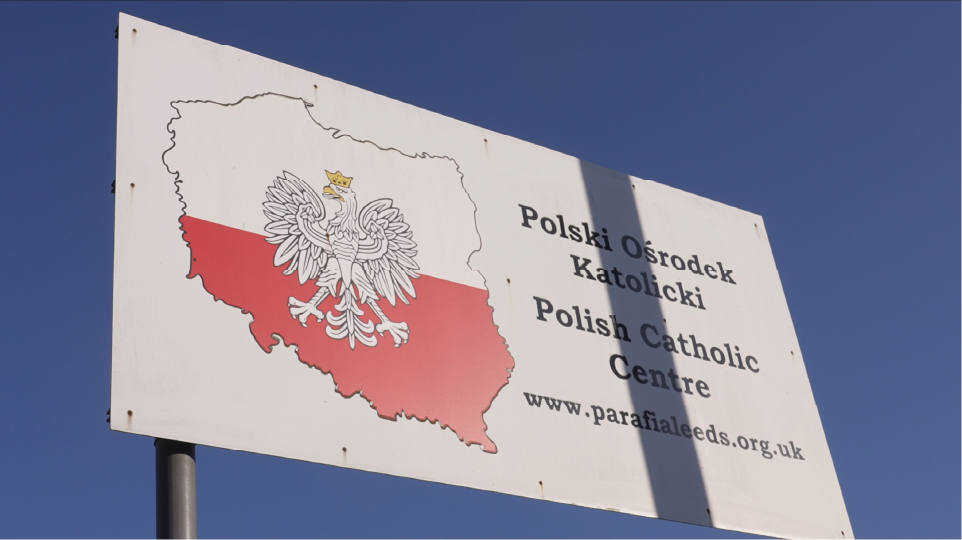 Photo of a banner for the Polish Catholic Centre in Leeds